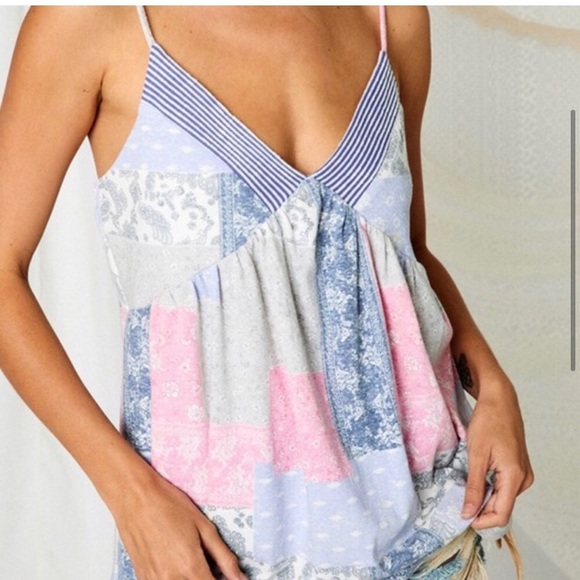 Patchwork printed paisley babydoll boho women’s cute summer tank top - Picture 2 of 3
